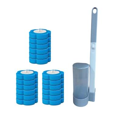 Imagem de WeiLaiKeQi Conjunto de escova de vaso sanitário com cabo longo e suporte para escova de banheiro, com 18 refis de limpeza para pia e banheira, Cinza