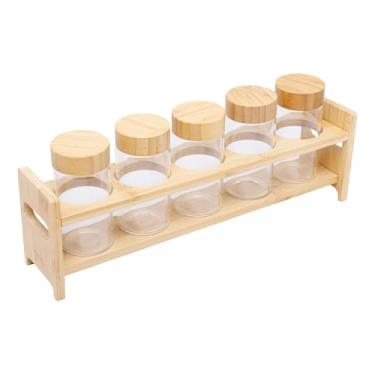 Imagem de Conjunto 5 Porta Temperos de Vidro Borossilicato com Tampa e Suporte de Bambu 130 ml