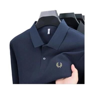 Imagem de Camisa Polo Masculina De Algodão De Alta Qualidade Com Manga Longa Mod