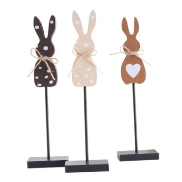Imagem de Esquirla Conjunto de 3 peças de decoração de mesa com coelhinho da Páscoa em madeira, enfeite para mesa, lareira, escritório, casa e quarto.