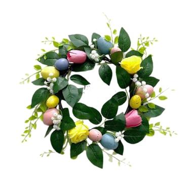 Imagem de Fancyes Guirlanda de Páscoa Artificial, Decoração de Páscoa, Ornamento Redondo para Pendurar, Decorativo para Porta, Escritório, Casa e Festas.