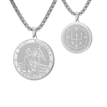 Imagem de TEAMER Colar de São Rafael Arcanjo da Cura e Proteção St. Raphael Pingente Colar Amuleto Joias Religiosas para Homens, 25*25mm, Aço inoxidável, Sem Pedra Preciosa