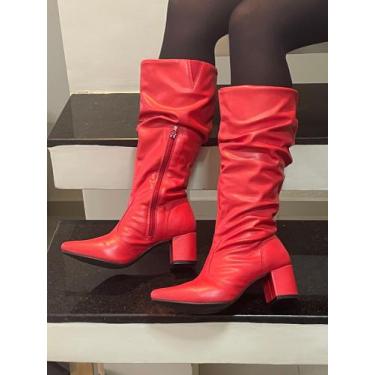 Imagem de Bota Feminina Da Moda Slouchy Salto Grosso Bico Fino Lirom, Vermelho, 