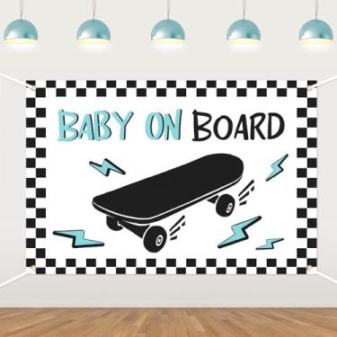 Imagem de Skate, decoração de chá de bebê, skate a bordo para chá de bebê, pano de fundo de skate, fotografia, estúdio, adereços para chá de bebê