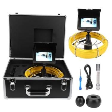 Imagem de Câmera de inspeção de tubos industriais à prova d'água IP68 com monitor LCD de 5 polegadas Endoscópio de esgoto HD 1200TVL de 17 mm para encanamento de tubos de drenagem HVAC e (F5P17-20M)
