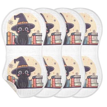Imagem de Wassud Panos fofos de musselina de gato preto para arroto, 1 pacote com babadores de algodão, toalha de rosto absorventes e macios para arrotos para meninos e meninas recém-nascidos