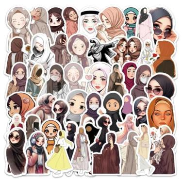 Imagem de Adesivos para meninas muçulmanas hijab |54 peças com tema feminino árabe islâmico, decalques de vinil à prova d'água para garrafas de água, laptop, bagagem, copo, computador, celular, skate, guitarra