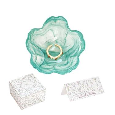 Imagem de GISK Prato de joias de flores, suporte de anel de vidro, bandeja de joias (tinta verde)