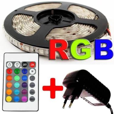 Imagem de Fita Led Rgb 5 Metros Prova D'agua Com Controle e Fonte - Exbom