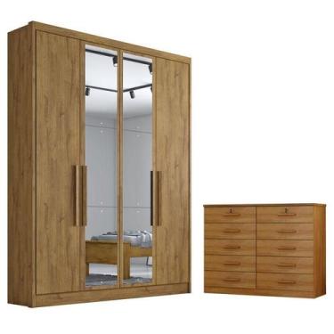 Imagem de Guarda Roupa Solteiro Sevilha com Nicho e Espelho e Gaveteiro Milão co