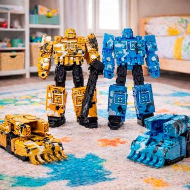 Imagem de Brinquedo Robô Transforma Carro Soldado Azul Amarelo Kit 2pç