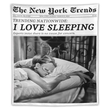 Imagem de Arte de parede de jornal vintage preto e branco I Love Sleeping Tapeçaria retrô New York Times Feminista Magazine tapeçaria de parede para casa quarto dormitório bar carrinho decoração de parede 127