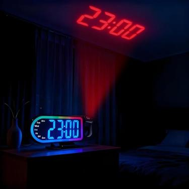 Imagem de Despertador de projeção, projetor de tempo rotativo de 180° com visor LED colorido - 12/24H, USB - despertadores de cabeceira para quarto, escritório, viagens e dormitório, sem bateria (moldura preta
