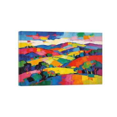 Imagem de Impressão em tela de paisagem de arte de parede - pintura colorida de árvore de montanha - imagens para sala de estar pronta para pendurar tela embrulhada 50 x 75 cm 20 x 30 pol