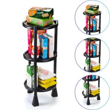 Imagem de Prateleira Multiuso Redonda Organizador 3 Andares Cor Preto - Injeplas