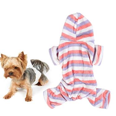 Imagem de CUOFYUNL Pet Dog Cat Fleece Roupas fofas Roupas de noite Manter quente com capuz Design para outono e inverno Padrão de listras (XL)