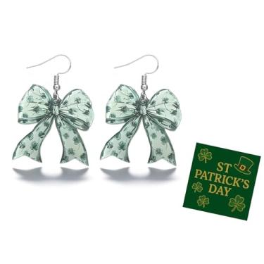 Imagem de Brincos de Dia de São Patrício para mulheres, brincos de trevo verde com pingente de strass, brinco irlandês, roupas de Dia de São Patrício para mulheres, Metal, Sem pedra preciosa