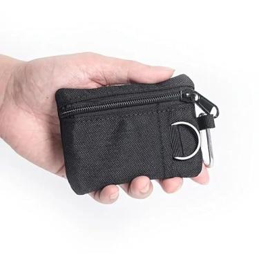 Imagem de 1 mini bolsa de moedas para chaves – bolsa de armazenamento pequena de nylon com zíper, porta-cartões estilo casual para chaves, moedas e itens essenciais esportivos, Preto, Elegante