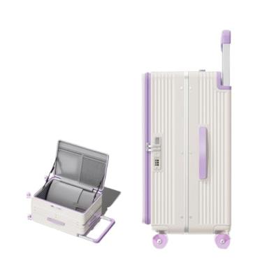 Imagem de Tourister Bagagem giratória espessada de grande capacidade: caixa ABS em bloco colorido com camada de bolso frontal de 20 a 28 polegadas(White and Purple,26 inches)