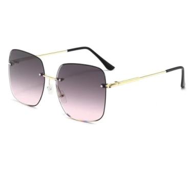 Imagem de HPIRME Óculos modernos sem aro, com armação grande e proteção UV para homens e mulheres (lente cinza claro).