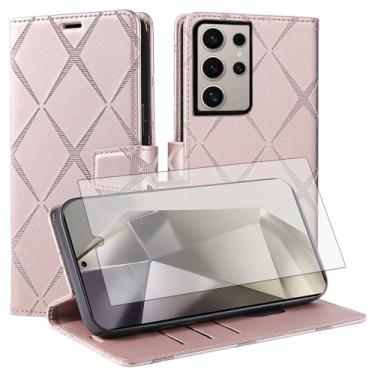 Imagem de Asuwish Capa carteira para Samsung Galaxy S24 Ultra 5G com protetor de tela de vidro temperado PU couro sintético flip suporte para cartão de crédito celular S24Ultra 24S S 24 24Ultra feminino