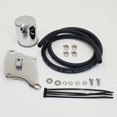 Imagem de Kit de realocação de filtro de óleo remoto cromado com placa de montagem, filtro, mangueiras, braçadeiras e ferragens para modelos Harley Sportster Ironhead 883cc/900cc/1000cc 1957-1981 - Funciona com