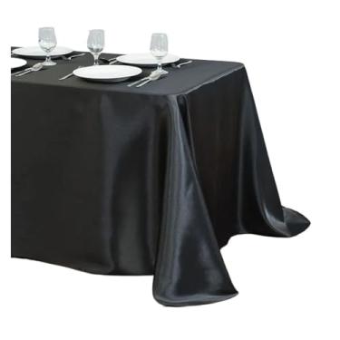 Imagem de Toalha de mesa de cetim de cor sólida, sobreposição de toalha de mesa, aniversário, casamento, banquete, restaurante, festival, festa (preta, 145 x 366 cm)