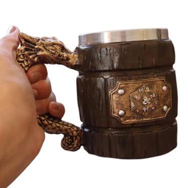 Imagem de Caneca de Chopp Cerveja Barril Nórdica Bárbaro Medieval 300 ML Resina e Aluminio Polido