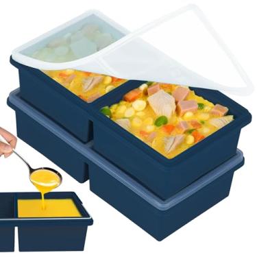 Imagem de Moldes de silicone para congelador para sopa com tampa, moldes de silicone para congelador de sopa, preparação de refeições e armazenamento de alimentos, ótimos para armazenar sopas e outros pratos