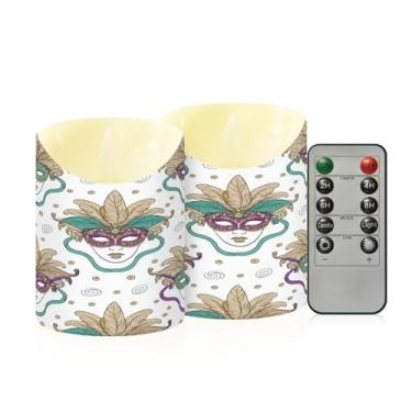 Imagem de Wassud Pacote com 2 máscaras elegantes de carnaval velas sem chama com controle remoto, velas realistas cintilantes com temporizador, velas decorativas para Natal, casamento, festa, decoração de casa