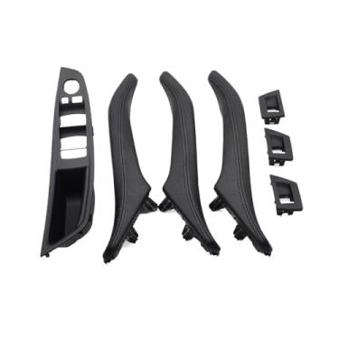 Imagem de 7 pçs motorista da mão esquerda lhd interior do carro esquerda direita puxador da porta de couro conjunto conjunto Compatível com bmw série 5 f10 f11 523i 525i 528i(A Black-7PCS)