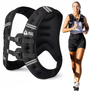 Imagem de Roc Colete pesado ao ar livre para mulheres e homens, 2,3 kg/4,5 kg/6,8 kg/9,1 kg/13,6 kg, colete com faixa refletiva para treino, treinamento de força, corrida, caminhada, fitness, musculação, perda