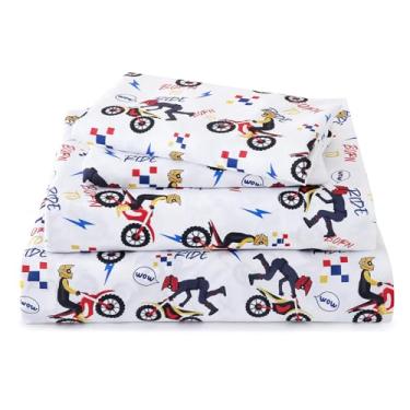 Imagem de LONAVA Jogo de lençol solteiro infantil – 3 peças de microfibra macia estilo desenho animado para meninos meninas adolescentes, lençóis com bolso profundo respirável (bicicleta dental)