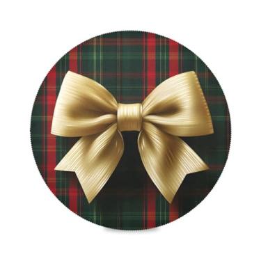 Imagem de STAYTOP Jogo americano clássico de Natal com laço dourado 4 peças, tapetes de mesa antiderrapantes fáceis de limpar para decoração de mesa de festa e churrasco