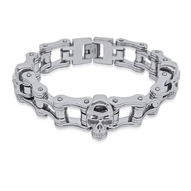 Imagem de Dream Apparel Pulseira masculina de corrente de bicicleta de aço inoxidável para motociclistas, pulseira de motociclista de metal pesado de 9,5 cm de largura, pulseira de corrente de elos de bicicleta