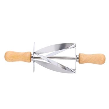 Imagem de Cortador de croissant de aço inoxidável Ferramenta de cozimento profissional Rolo de massa com lâminas cruzadas para doces caseiros Cabo de madeira de borracha 20 cm Acessórios de