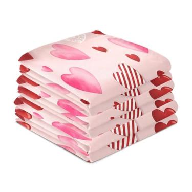 Imagem de Wassud Toalhas de prato de cozinha com corações listrados vermelhos pacote com 6 panos de prato macios com laço para pendurar toalha de mão super absorvente de secagem rápida toalhas de chá de mesa