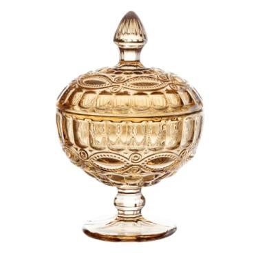 Imagem de Potiche de Vidro C/Pé Infinit Âmbar Baleiro Bomboniere 12x18,5cm Resistente