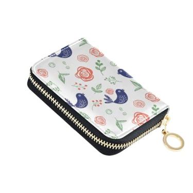 Imagem de Burbuja Porta-cartão de crédito Birds Flowers para mulheres e homens, bloqueio RFID, carteira de couro com zíper sanfonada, 11 compartimentos