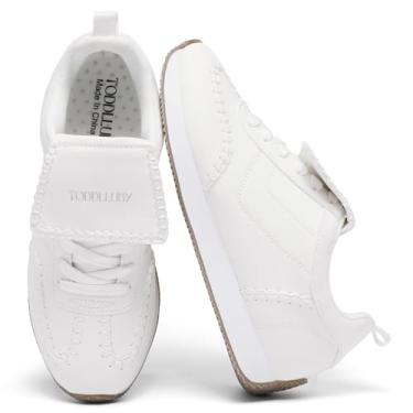 Imagem de TODDLLUBY Tênis esportivo feminino clássico, antiderrapante, palmilha respirável, elegante e confortável, couro leve, dourado, prata, branco 2025, W1 branco, 41