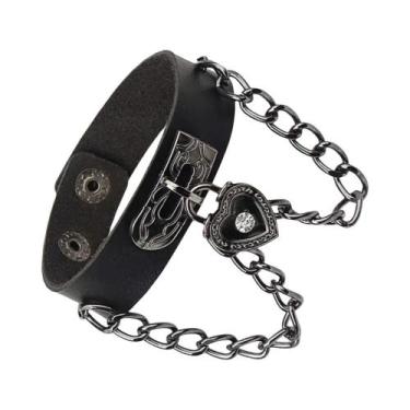 Imagem de Pulseira De Couro Com Spikes E Tachas Estilo Punk Rock Unissex Ajustáv