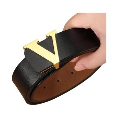 Imagem de Cinto Masculino Oversized De Couro Legítimo Com Fivela Lisa Retrô E De