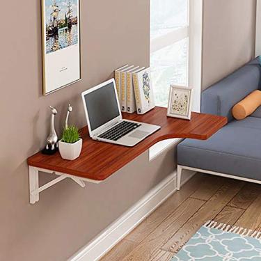 Imagem de Mesa flutuante de canto montada na parede com suportes dobráveis de metal e grande capacidade de peso para casa, escritório, quarto, banheiro, console de mídia de TV flutuante (marrom 120 x 70 x 50 cm