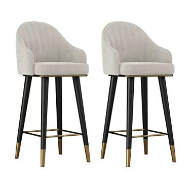 Imagem de Banquetas de bar, conjunto de 2 bancos de veludo com altura para balcão com encosto, bancos altos de cozinha para balcão de cozinha, sala de jantar