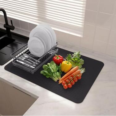 Imagem de Tapete de silicone extra grande para secar louça, 50 x 70 cm, antiderrapante e reutilizável, resistente ao calor e absorvente para armazenamento no balcão, pia, geladeira ou gaveta, tapete de drenagem