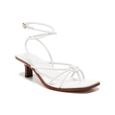 Imagem de Coutgo Sandálias femininas de salto com tiras, gladiador, bico aberto, salto baixo, com tiras cruzadas no tornozelo, vestido de verão, sapatos de casamento, Branco, 6.5