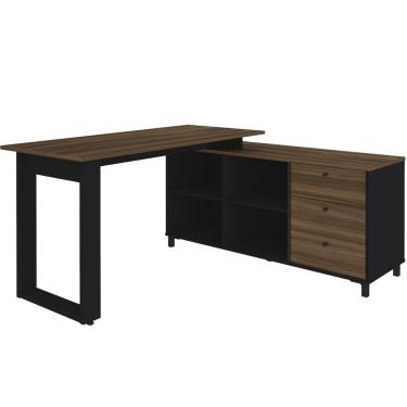Imagem de Mesa Escritório Home Office Escrivaninha 03 Gavetas 04 Nichos Next A02 Ipê Preto - Lyam Decor