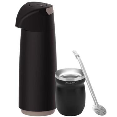 Imagem de Kit Chimarrão Tererê Tramontina Garrafa Térmica Cuia Preta Bomba Mate 