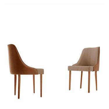 Imagem de Conjunto Com 2 Cadeiras Esmeralda Em Madeira Maciça Moderna Linho Palha/star Caramelo