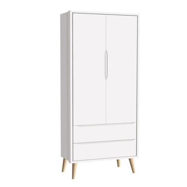 Imagem de Guarda Roupa Infantil Theo 2 Portas Branco Acetinado Com Pés Madeira Natural - Reller